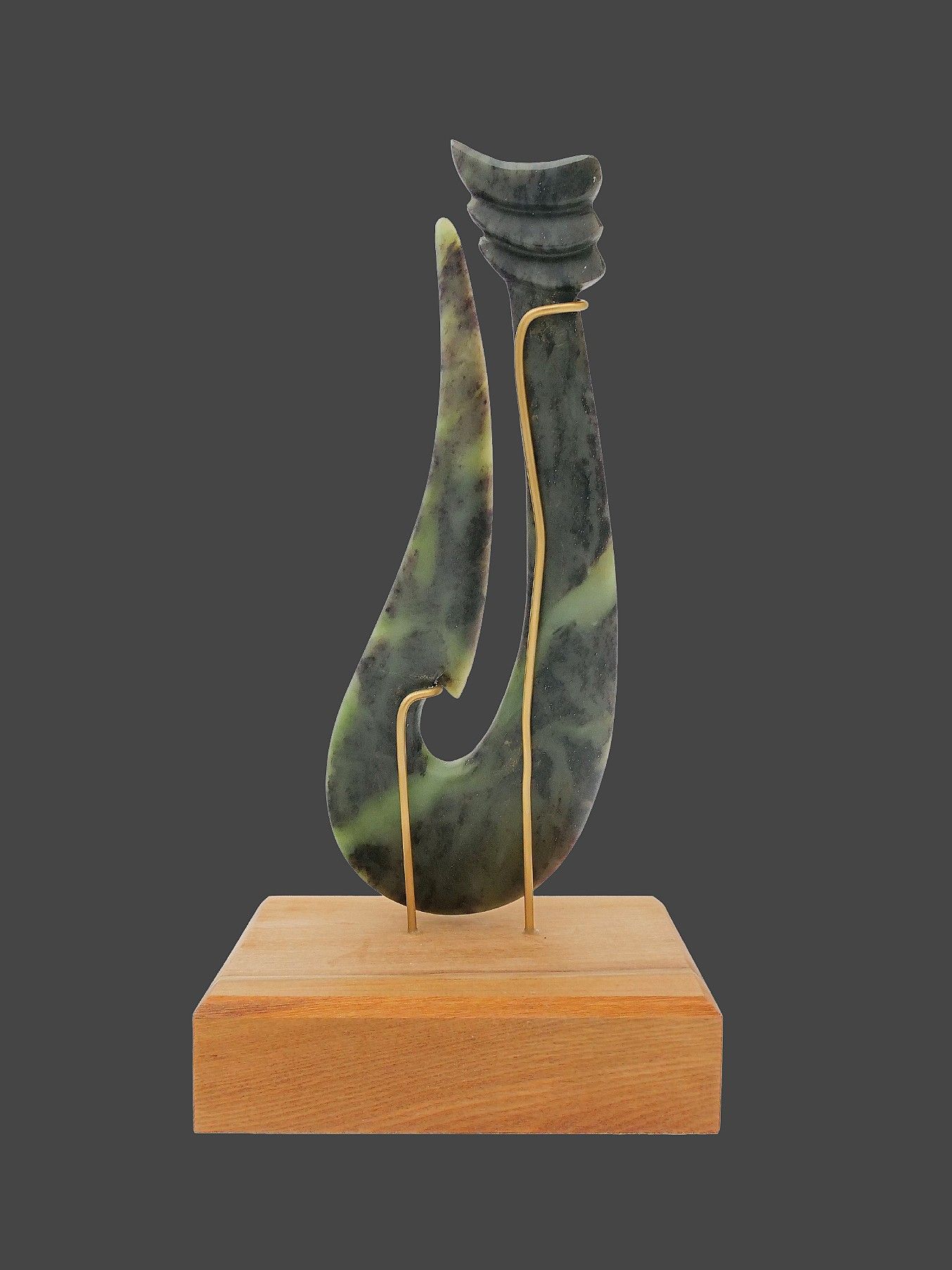 Moko Pounamu Matau Sculpture Genuine NZ Hapopo Pounamu - Waiotira