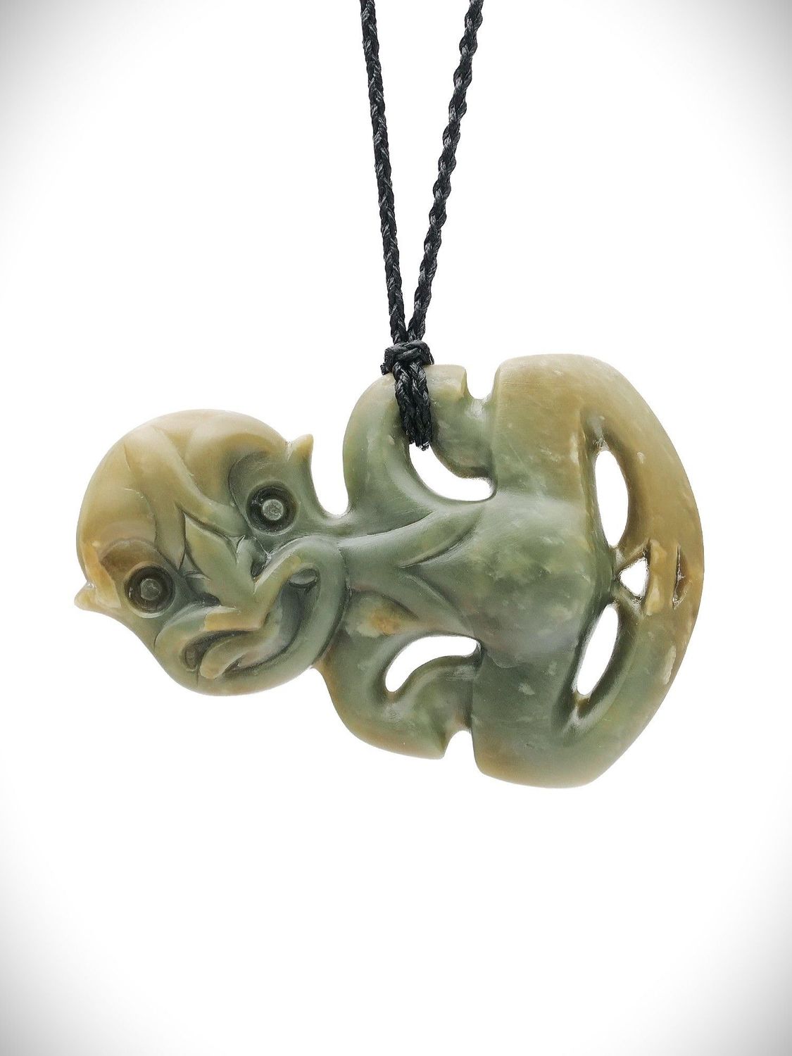 Moko Pounamu Hei Tiki Genuine NZ Inanga Greenstone  - Okaihau