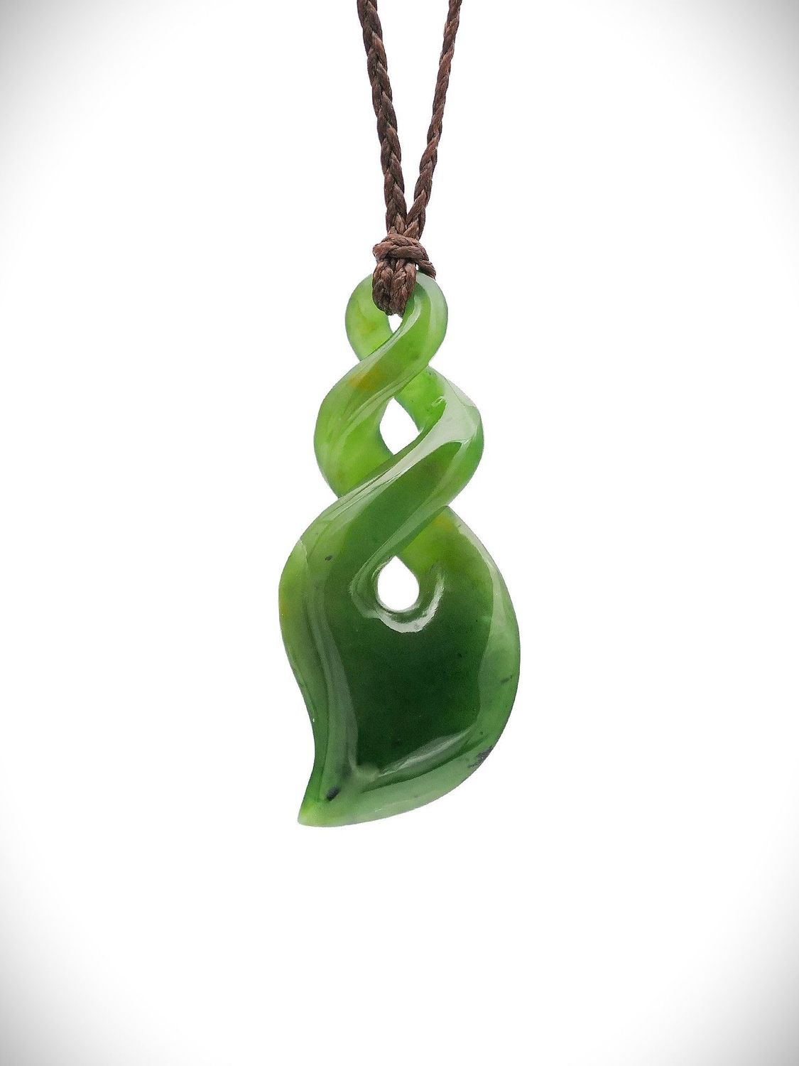 Moko Pounamu Double Pikorua (Twist) Genuine NZ Kahurangi Flower Greenstone - Toa