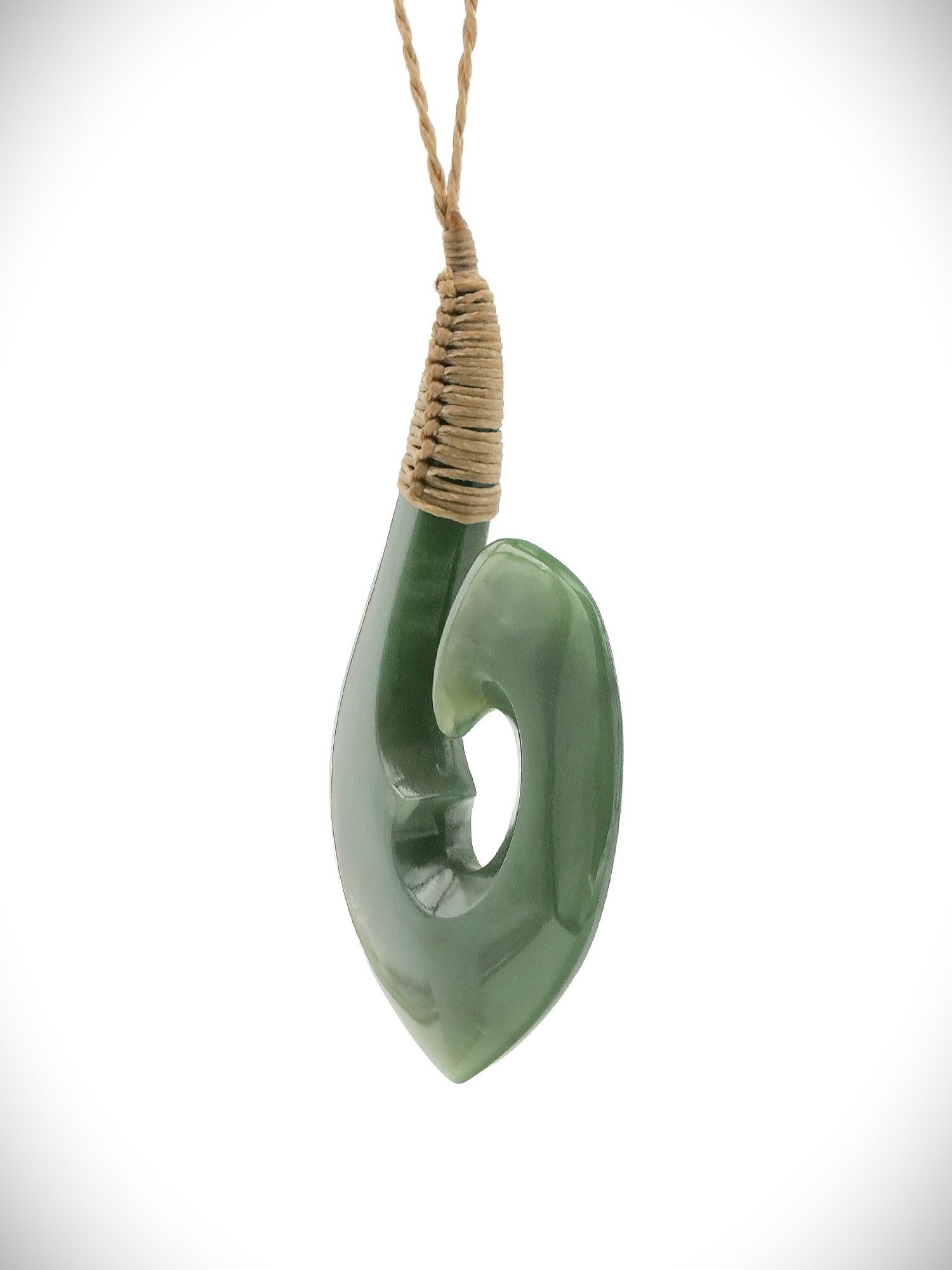 Moko Pounamu Hei Matau (Hook) NZ Genuine Inanga Greenstone - Maraetai