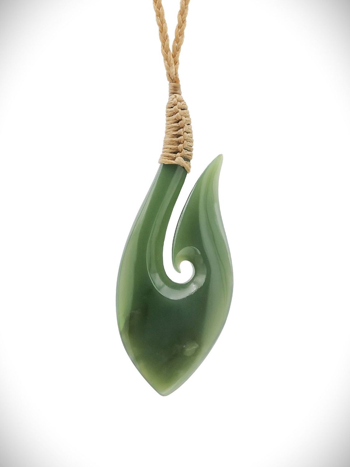 Moko Pounamu Hei Matau (Hook) NZ Genuine Inanga Greenstone - Maraetai Moko Pounamu Hei Matau (Hook) NZ Genuine Inanga Greenstone - Maraetai