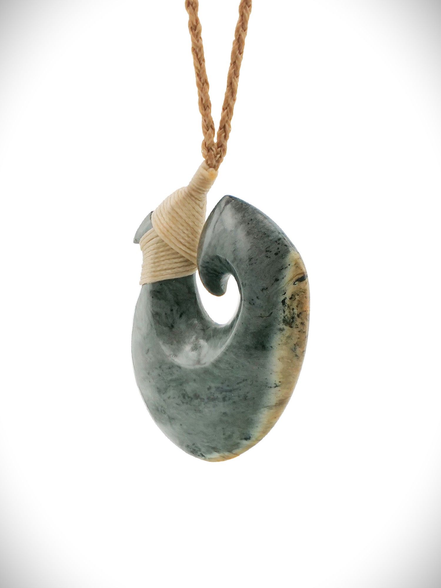 Moko Pounamu Hei Matau NZ Genuine Inanga (Nelson) Te Tau Ihu Greenstone - Koutuwai