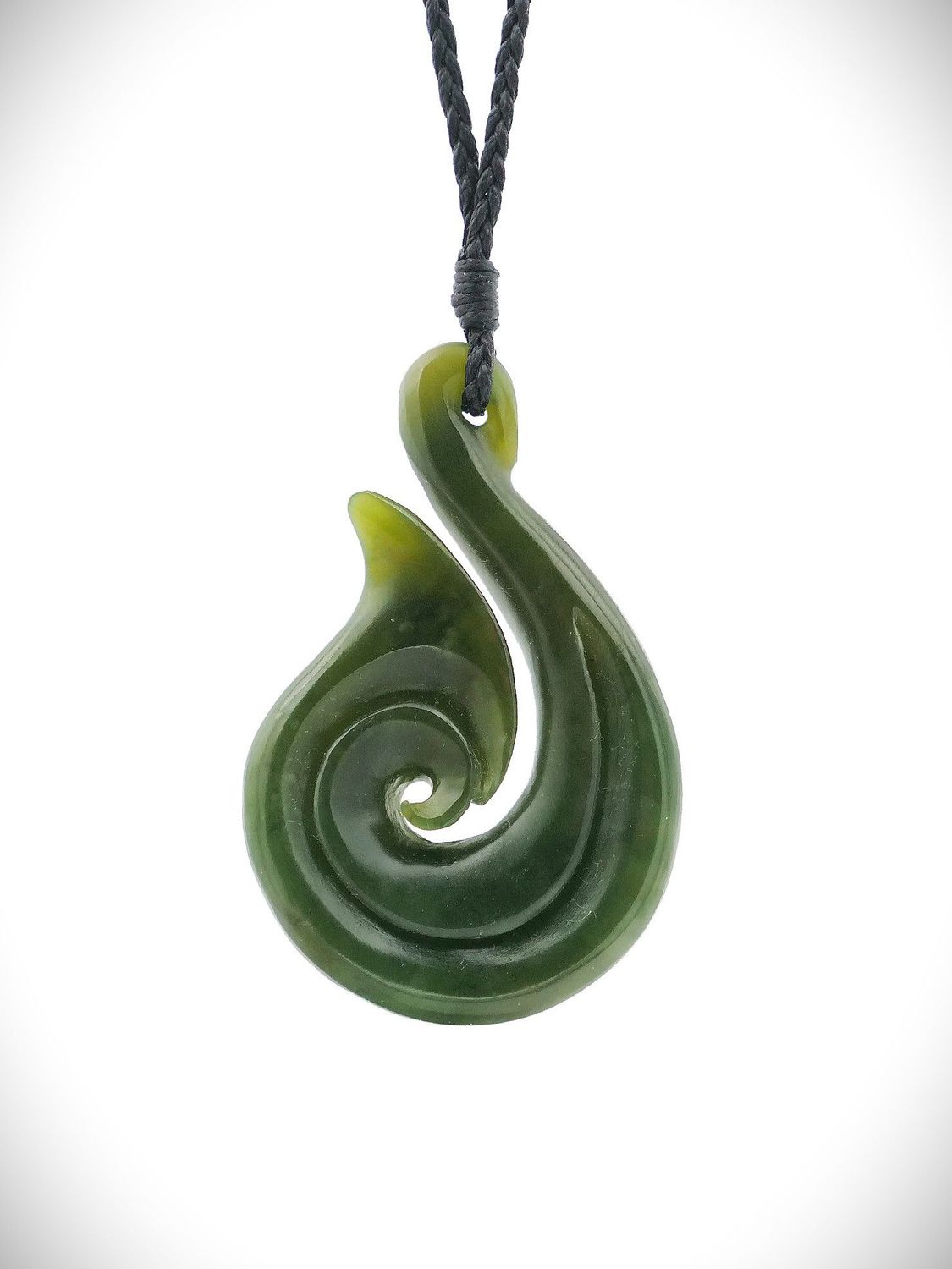 Moko Pounamu Hei Matau (Hook) Genuine NZ Kawakawa Greenstone - Kairara