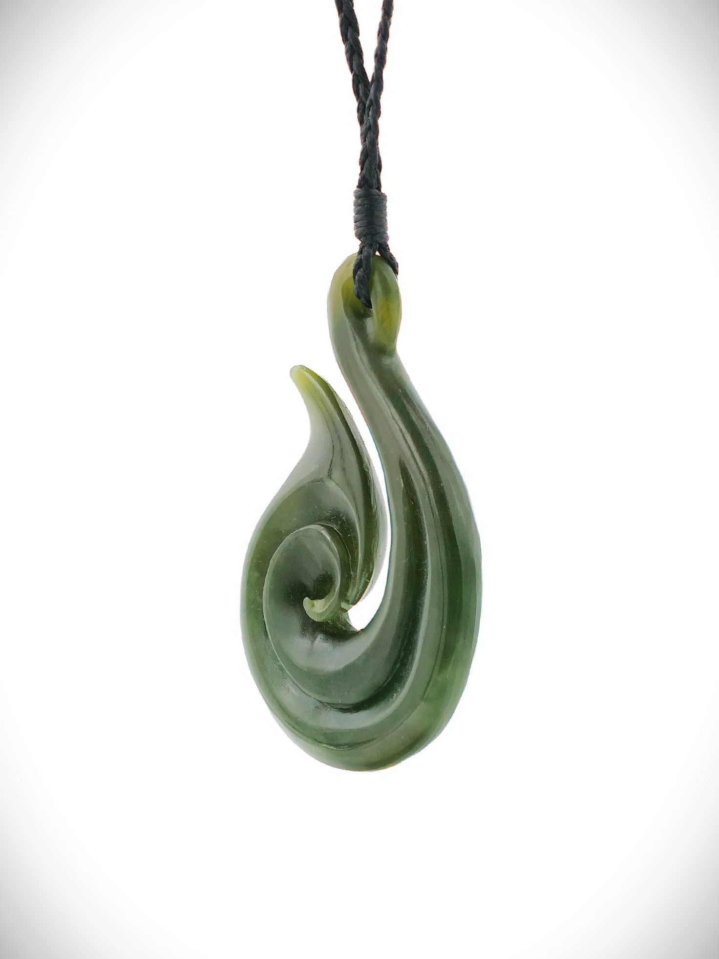 Moko Pounamu Hei Matau (Hook) Genuine NZ Kawakawa Greenstone - Kairara