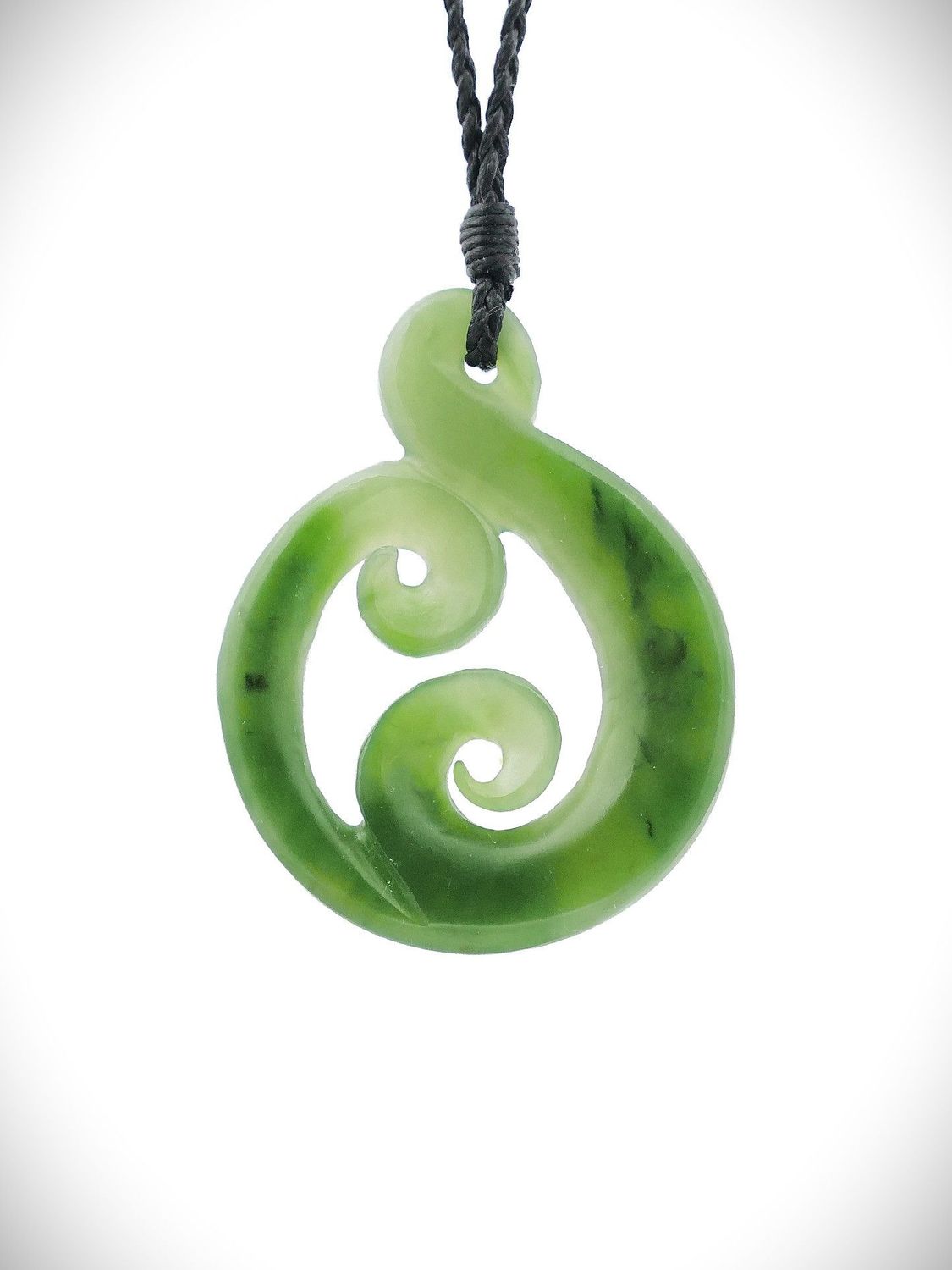 Moko Pounamu Double Koru Genuine NZ Kawakawa Greenstone - Kaimai