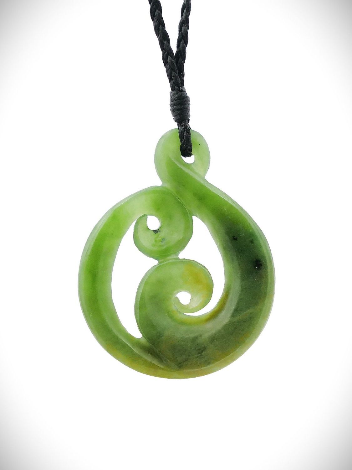 Moko Pounamu Double Koru Genuine NZ Kahurangi Flower Greenstone - Kaharoa