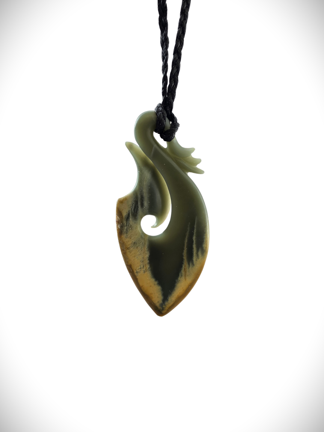 Moko Pounamu Hei Matau (Hook) Genuine NZ Marsden Flower Greenstone - Pito