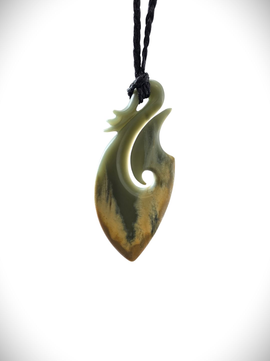 Moko Pounamu Hei Matau (Hook) Genuine NZ Marsden Flower Greenstone - Pito