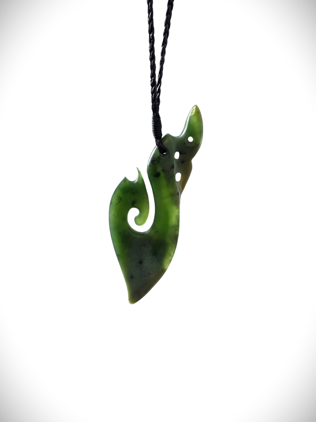 Moko Pounamu Hei Matau(Hook) Genuine NZ Inanga Greenstone - Paparoa