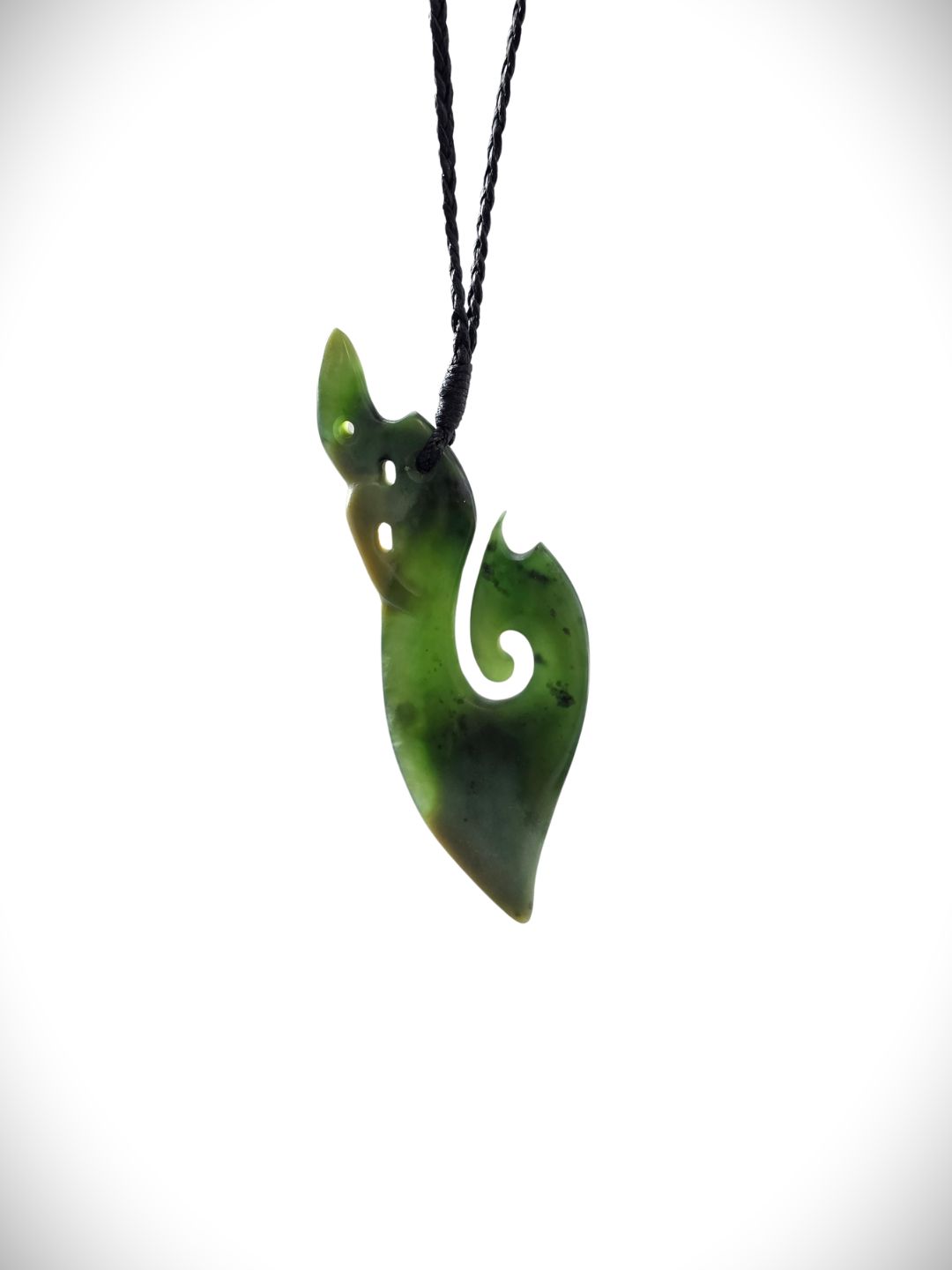 Moko Pounamu Hei Matau(Hook) Genuine NZ Inanga Greenstone - Paparoa
