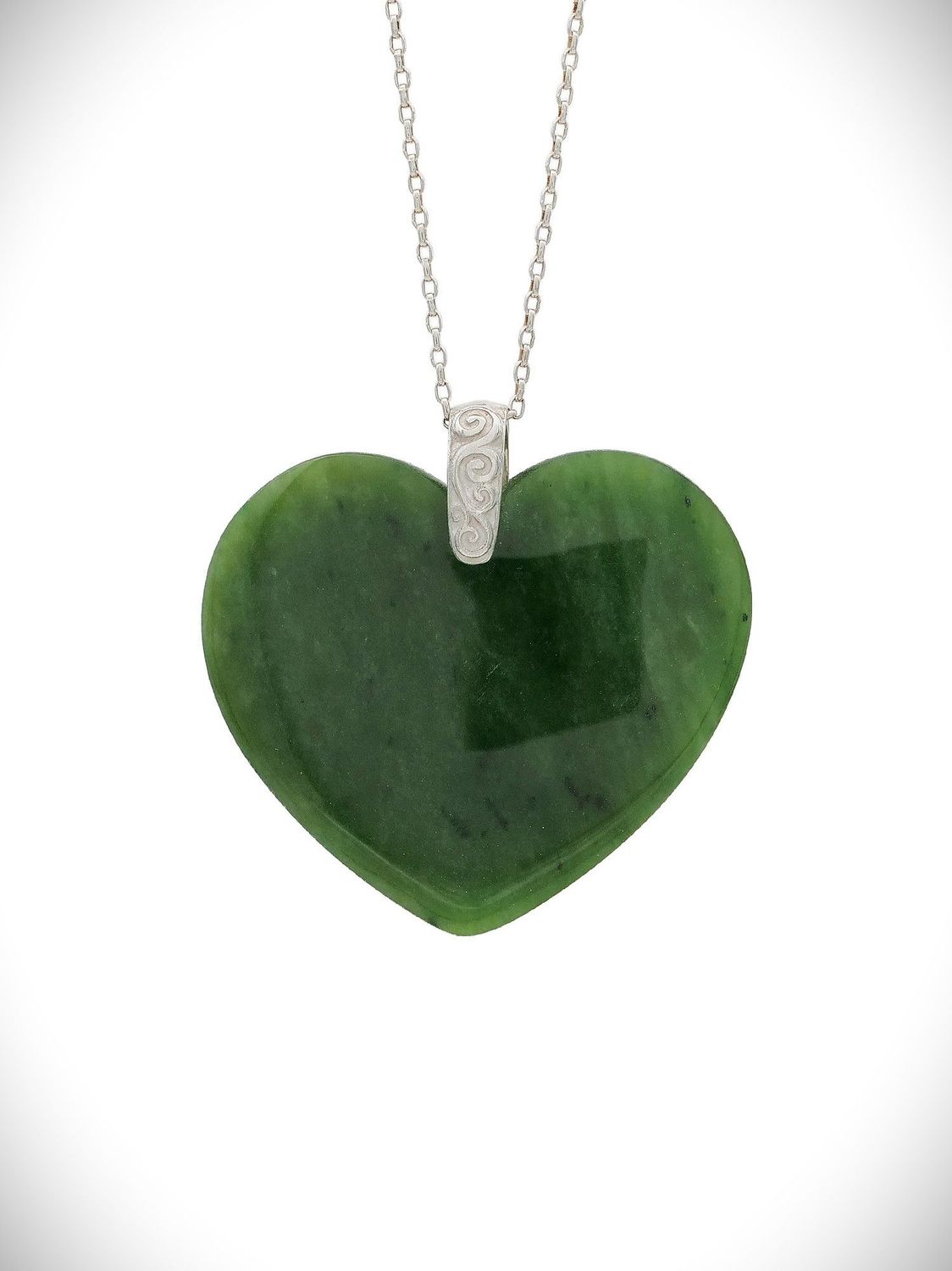 Moko Pounamu Heart NZ Genuine Kahurangi Greenstone & Sterling Silver - Matipo Moko Pounamu Heart NZ Genuine Kahurangi Greenstone & Sterling Silver - Matipo
