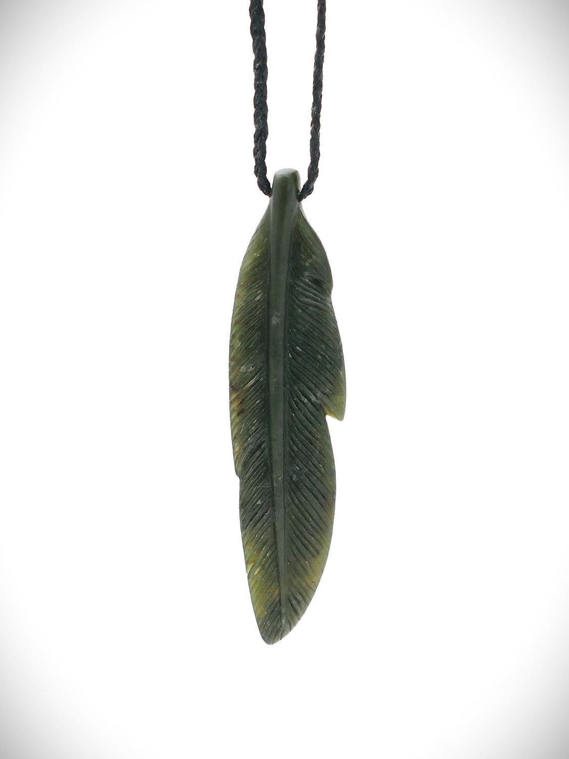 Moko Pounamu Huru (Feather) Genuine NZ Kawakawa Greenstone - Kahikatea Moko Pounamu Huru (Feather) Genuine NZ Kawakawa Greenstone - Kahikatea