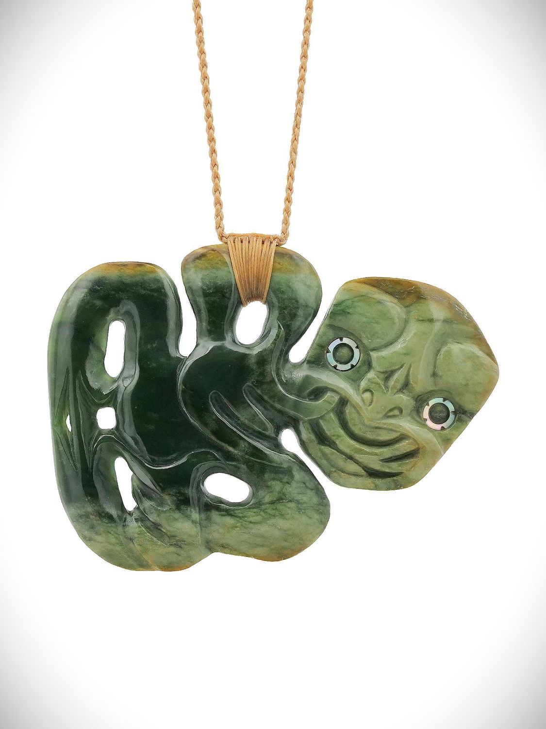 Moko Pounamu Hei Tiki Genuine NZ Kawakawa Flower Greenstone - Paparoa