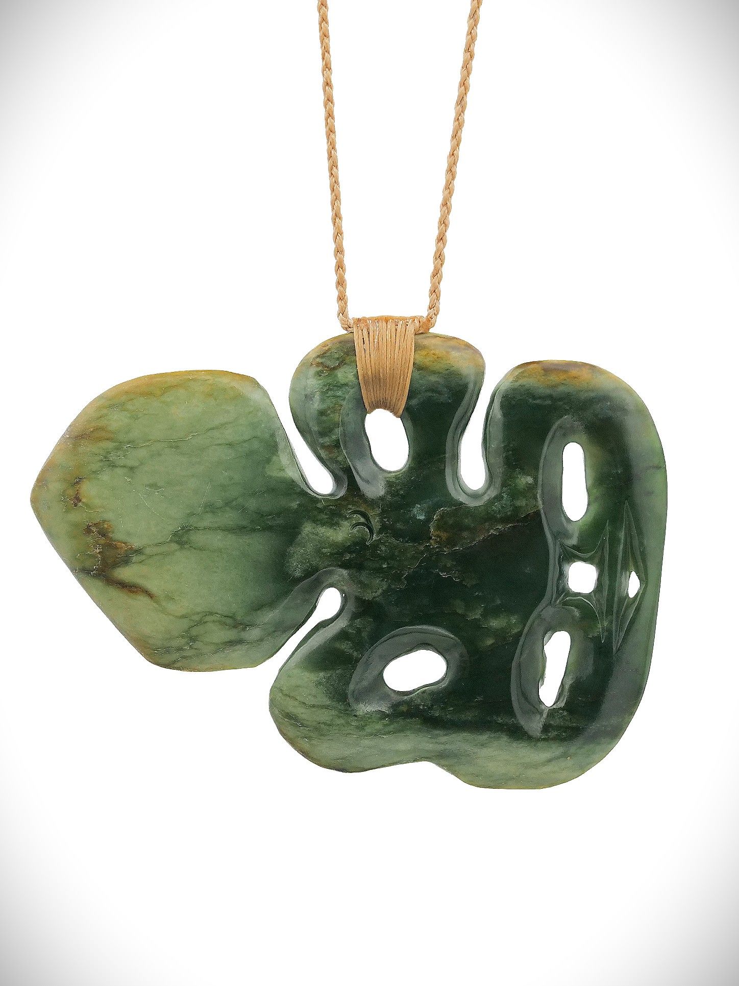 Moko Pounamu Hei Tiki Genuine NZ Kawakawa Flower Greenstone - Paparoa