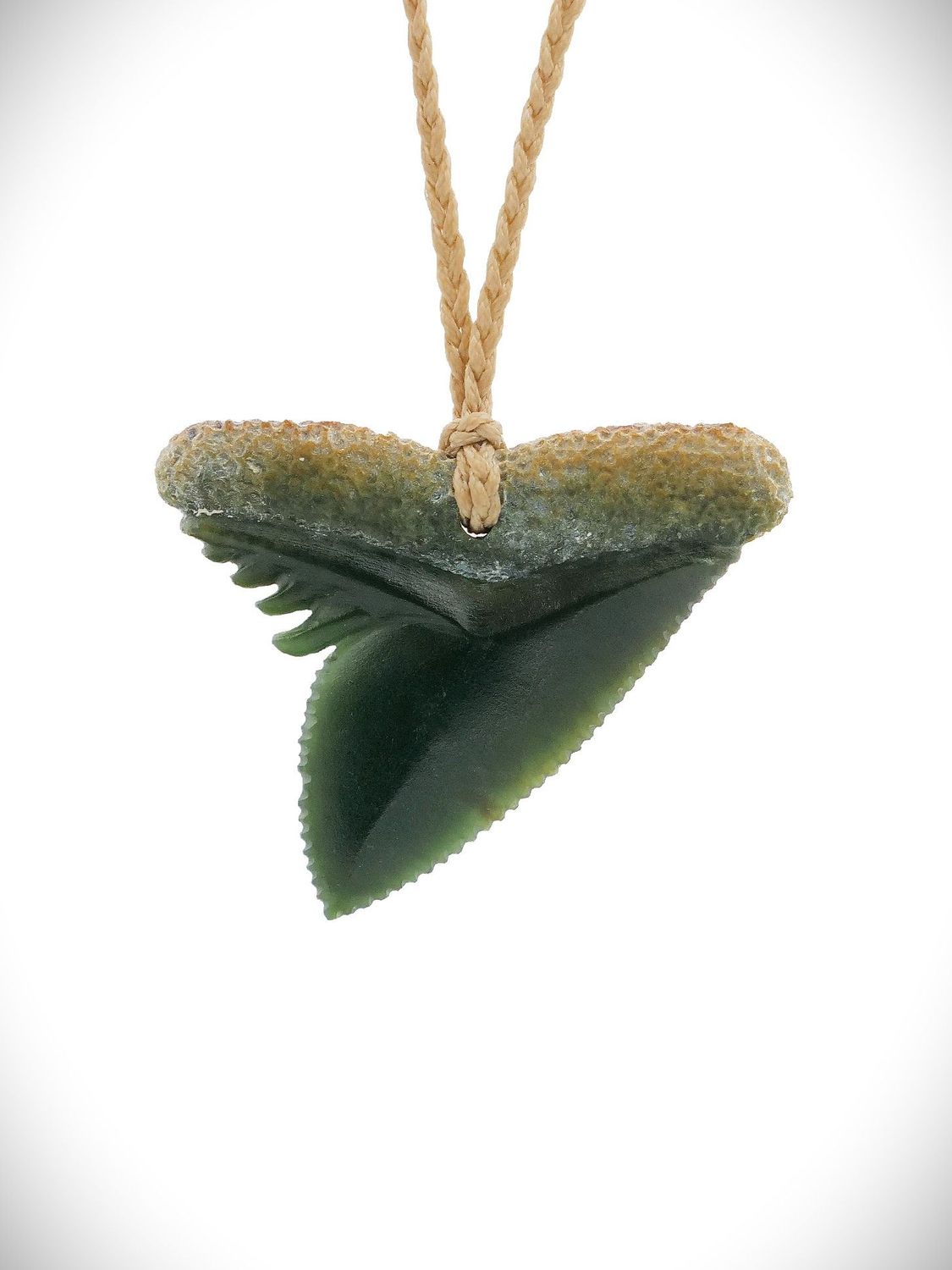 Moko Pounamu Mako Mau (Shark Tooth) Genuine NZ Kawakawa Flower Greenstone - Te Henga