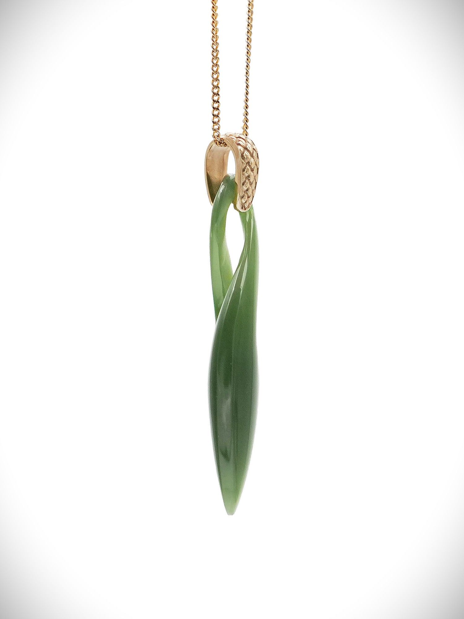 Moko Pounamu Single Pikorua (Twist) Genuine NZ Kahurangi Greenstone & 9ct Gold Pendant - Riponui