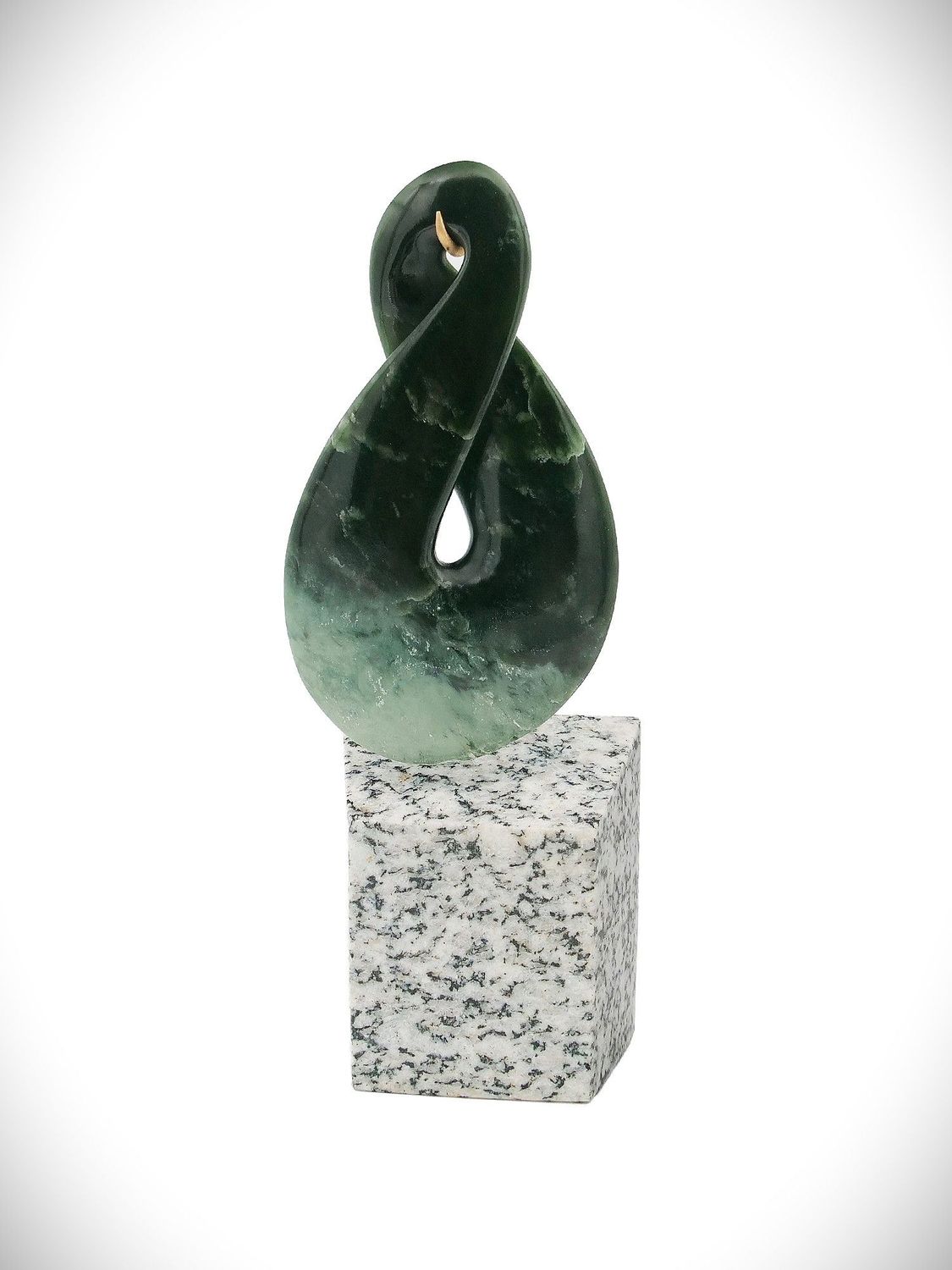Moko Pounamu Pikorua (Twist) Sculpture NZ Genuine Kawakawa Flower Greenstone  - Waipipi