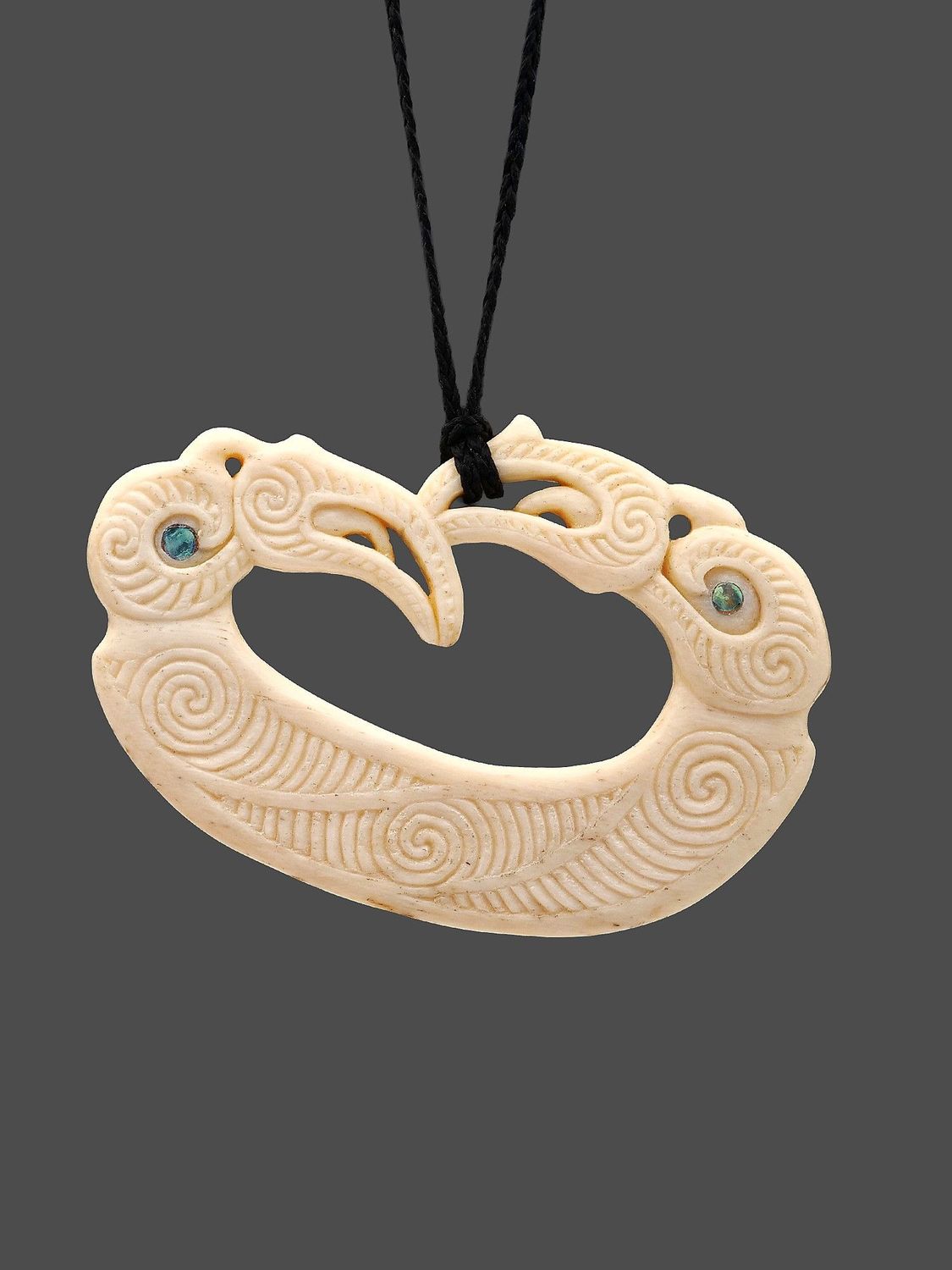 Moko Pounamu Double Manaia Genuine Whale Bone - Puketi
