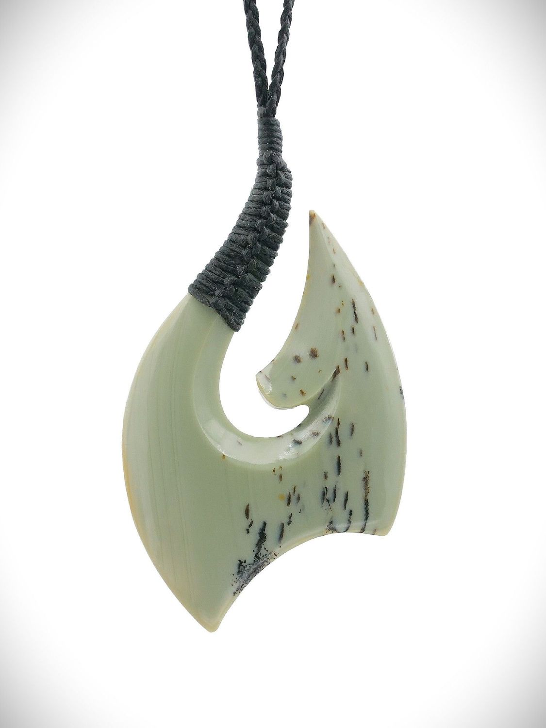 Moko Pounamu Hei Matau (Hook) NZ Genuine Kokopu Greenstone - Waikowhai Moko Pounamu Hei Matau (Hook) NZ Genuine Kokopu Greenstone - Waikowhai