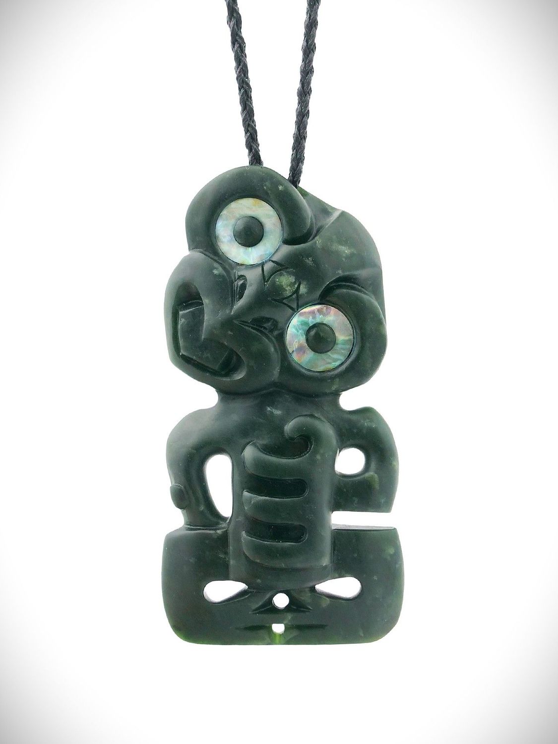 Moko Pounamu Hei Tiki NZ Genuine Kawakawa Greenstone - Nikau