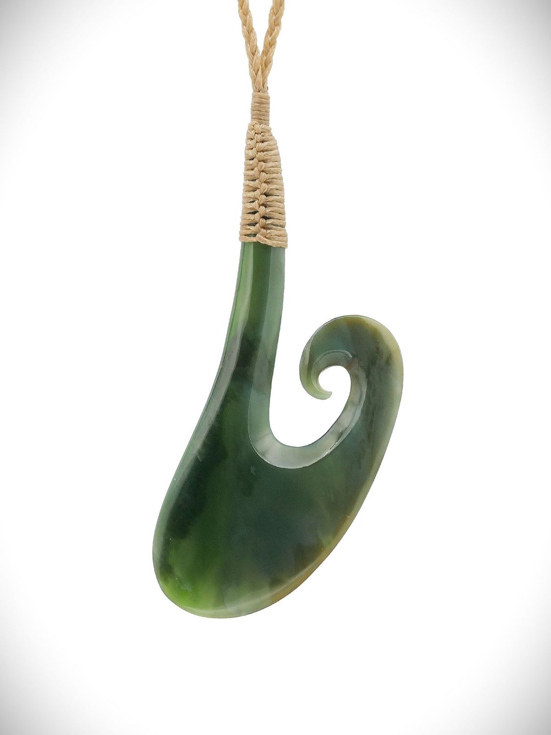 Moko Pounamu Hei Matau (Hook) Genuine NZ Inanga Greenstone - Kihikihi