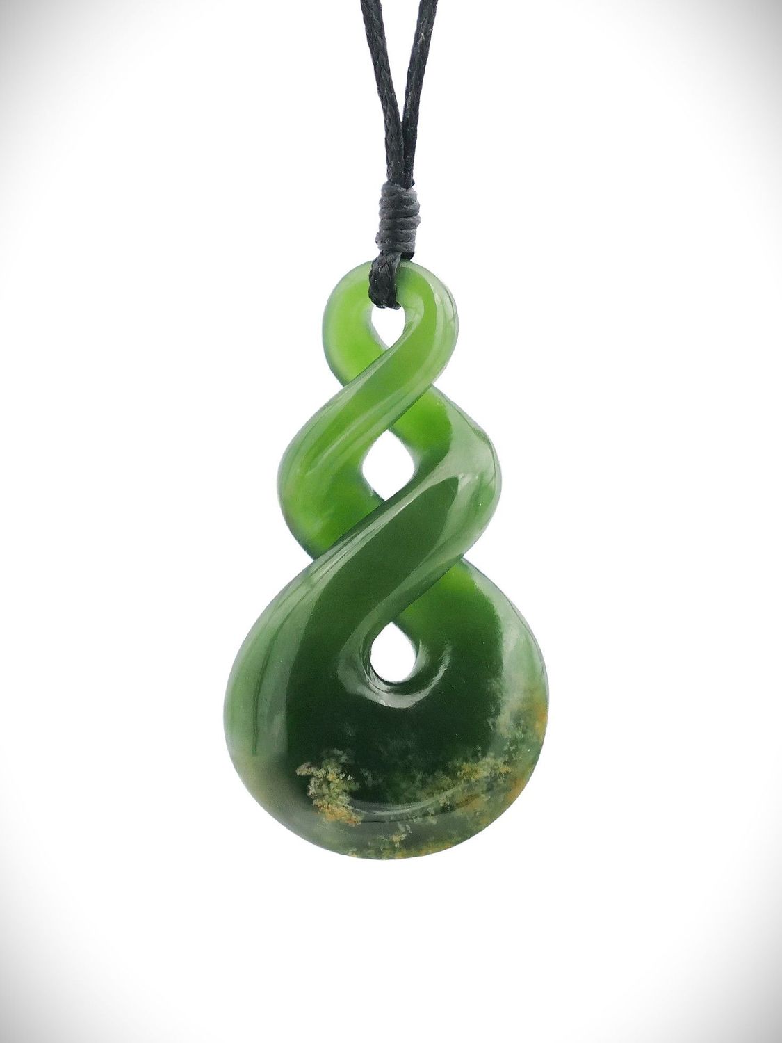Moko Pounamu Double Pikorua (Twist) NZ Genuine Kahurangi Flower Greenstone - Ruakanakana Moko Pounamu Double Pikorua (Twist) NZ Genuine Kahurangi Flower Greenstone - Ruakanakana