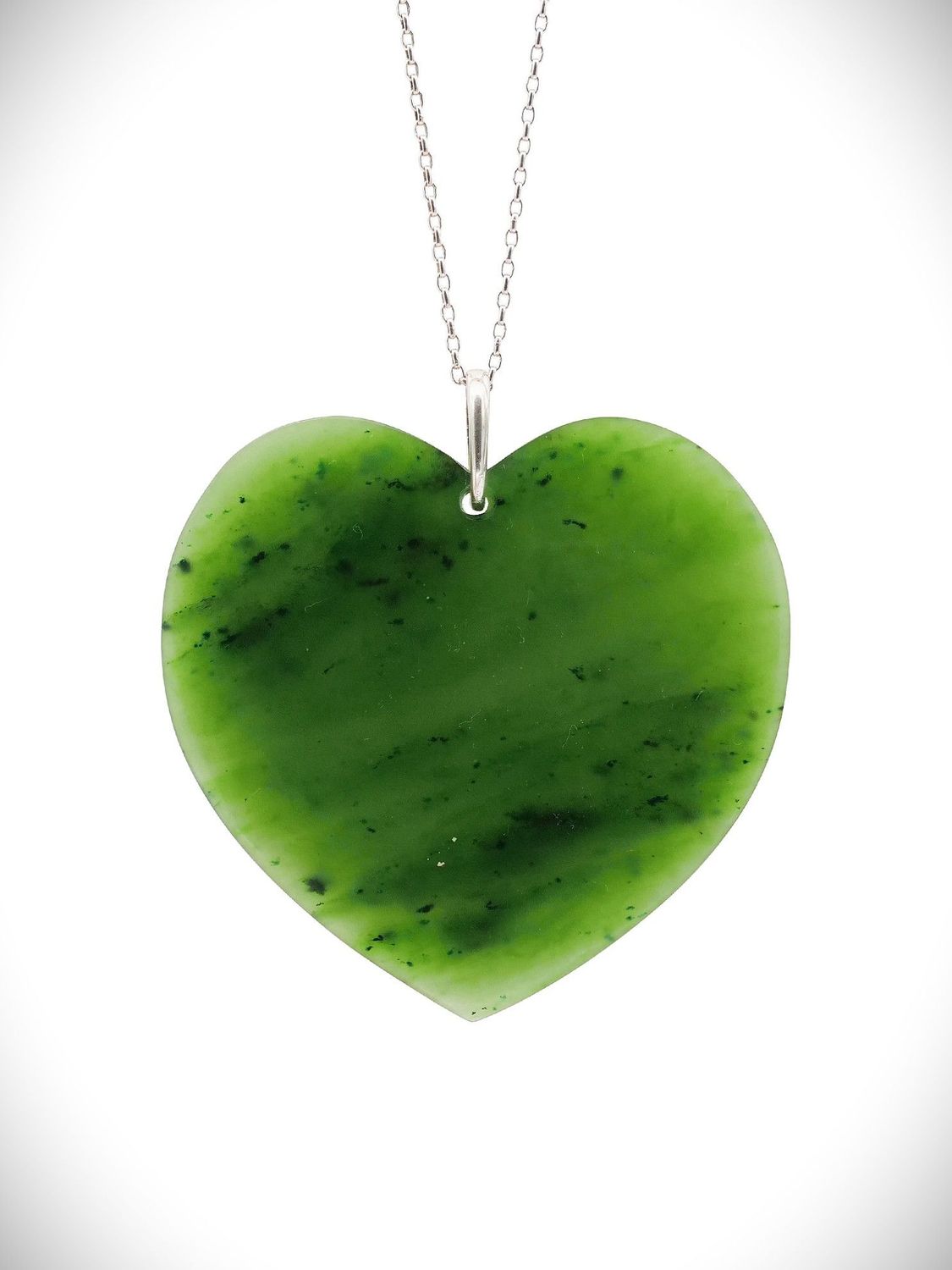Moko Pounamu Manawa (Heart) NZ Genuine Kahurangi Greenstone & Sterling Silver - Whakamaru