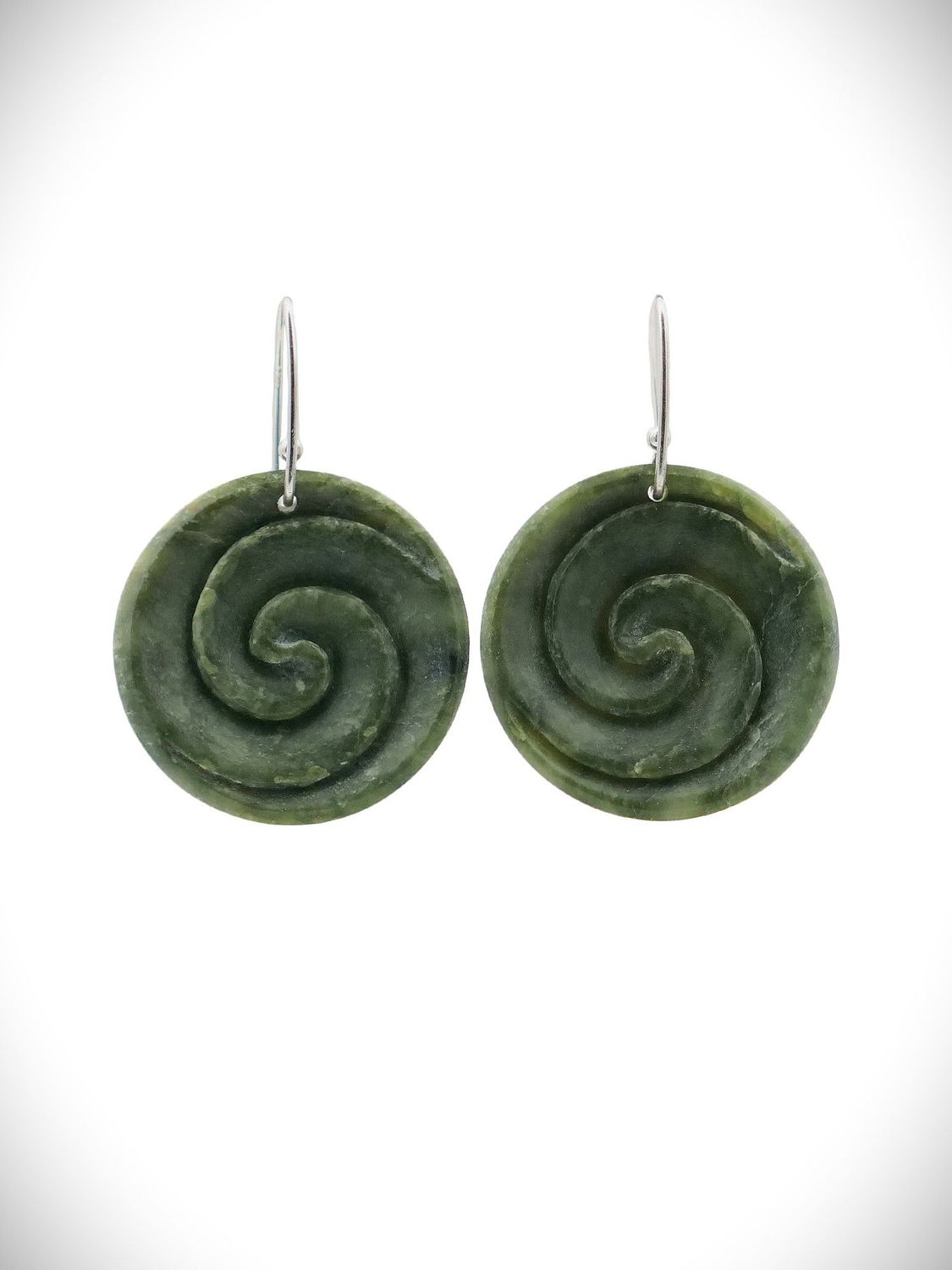 Moko Pounamu Koru NZ Kawakawa Greenstone & Sterling Silver Earrings - Tahuna Moko Pounamu Koru NZ Kawakawa Greenstone & Sterling Silver Earrings - Tahuna