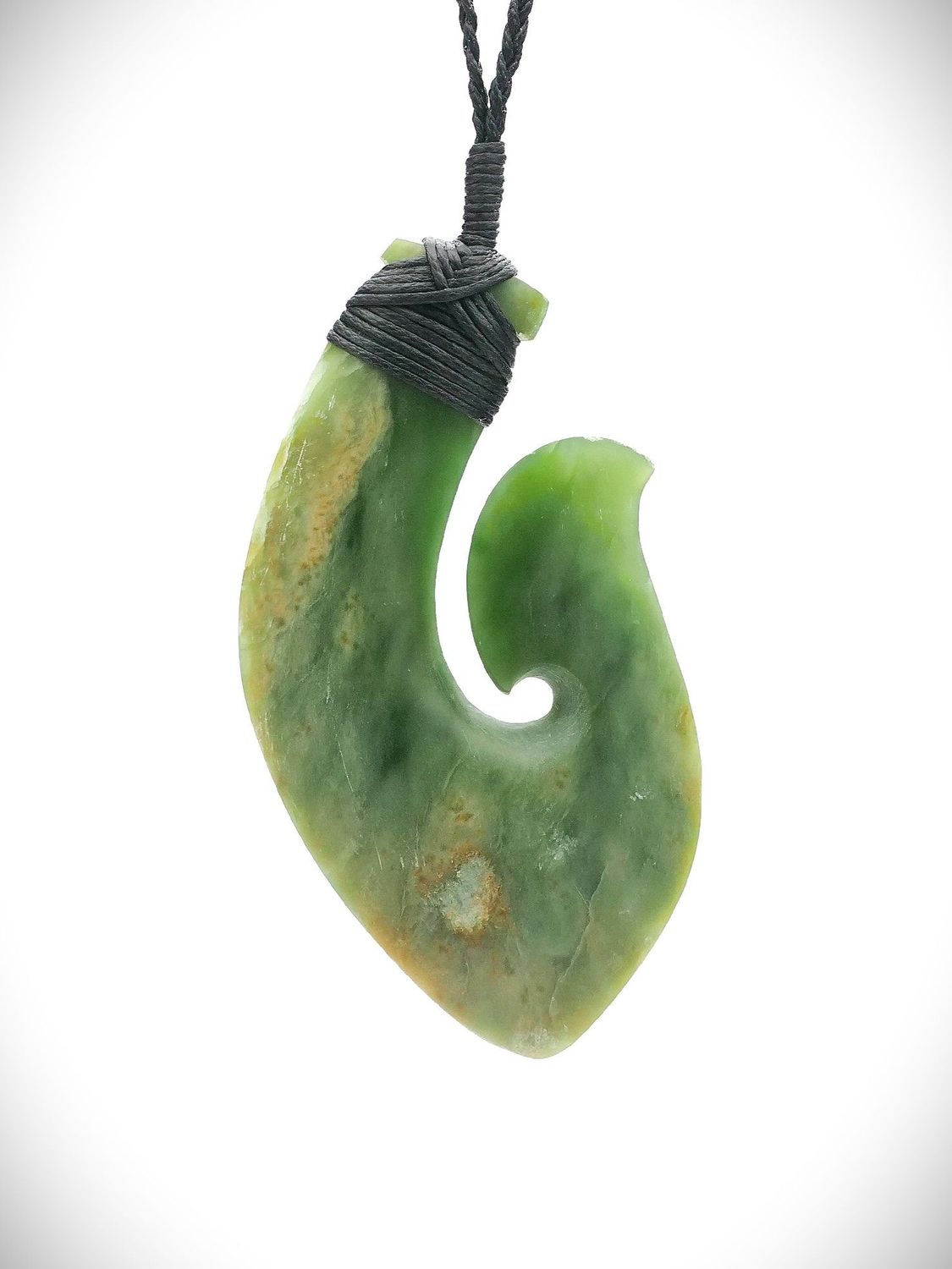 Moko Pounamu Hei Matau (Hook) NZ Genuine Marsden Flower Greenstone - Kiritehere Moko Pounamu Hei Matau (Hook) NZ Genuine Marsden Flower Greenstone - Kiritehere
