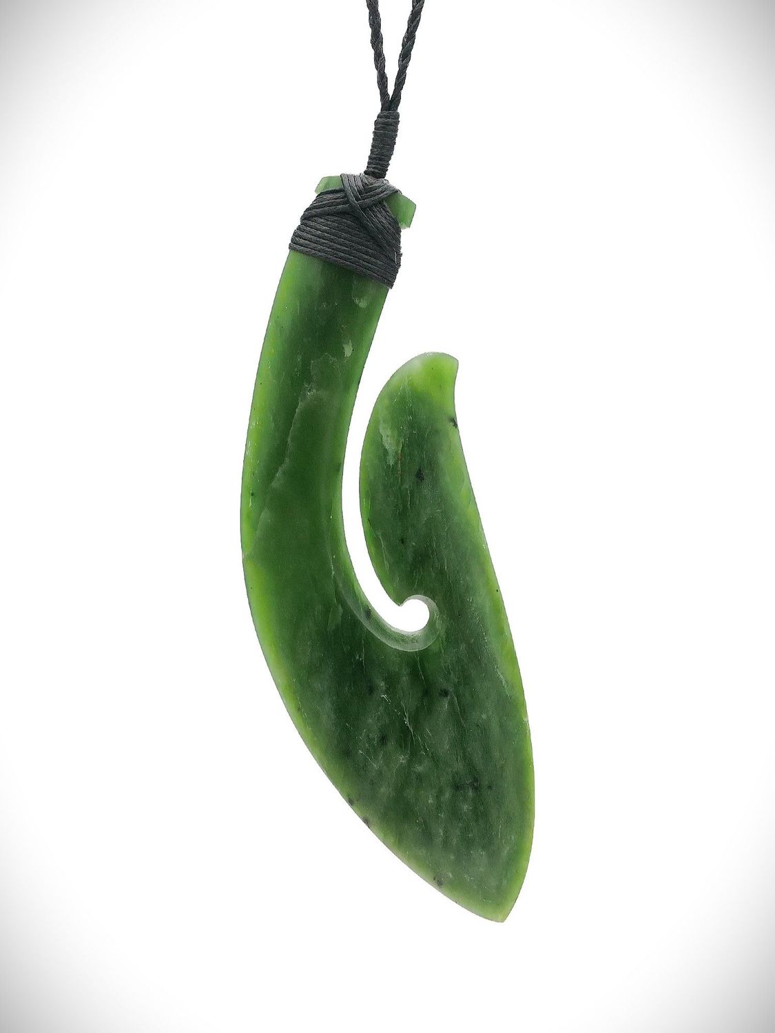 Moko Pounamu Hei Matau (Hook) NZ Genuine Kawakawa Greenstone - Waitetuna Moko Pounamu Hei Matau (Hook) NZ Genuine Kawakawa Greenstone - Waitetuna