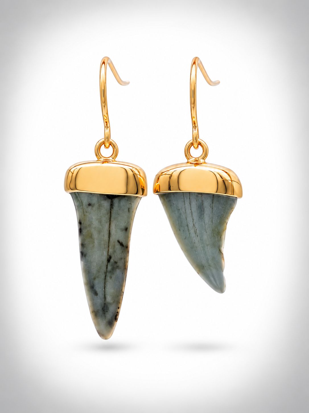 Moko Pounamu Genuine Fossilised Mako Sharks Tooth & 9ct Gold Drop Earrings - Kiritehere