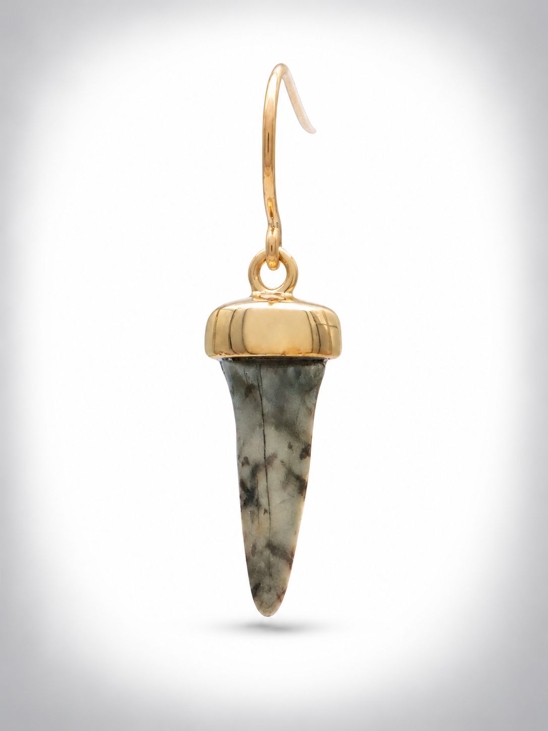 Moko Pounamu Single Genuine Fossilised Mako Sharks Tooth & 9ct Gold Drop Earring - Ruapuke