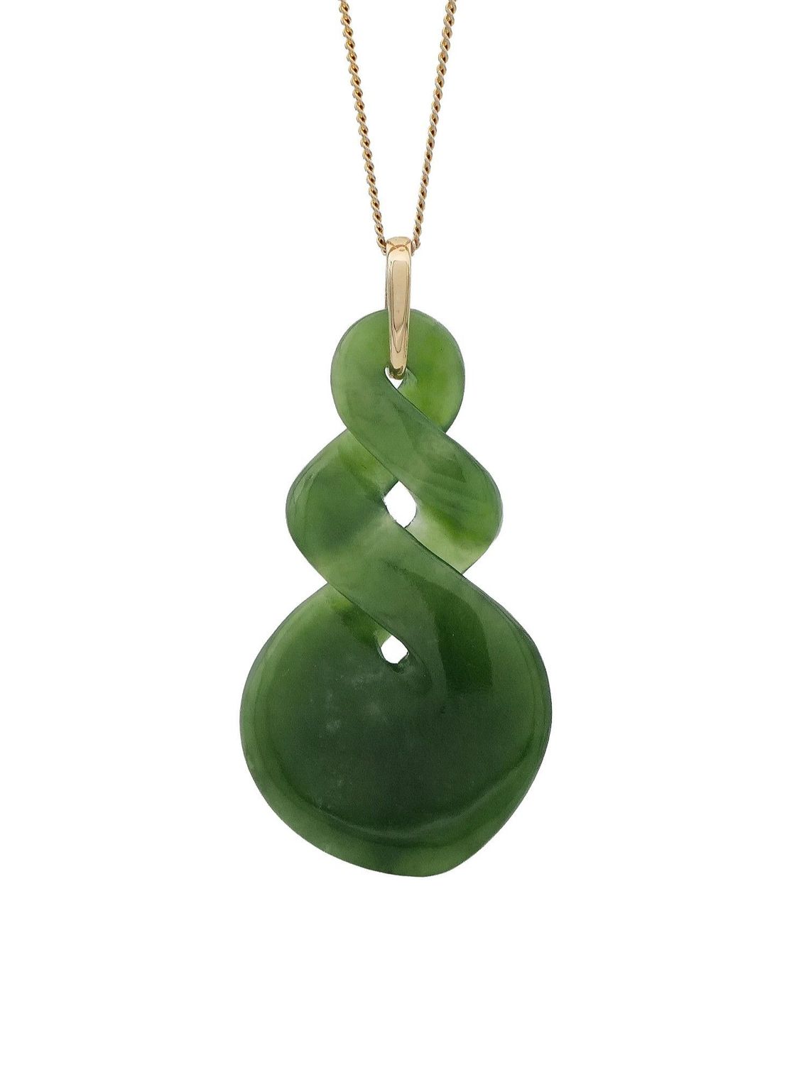 Moko Pounamu Double Pikorua (Twist) Genuine NZ Kahurangi Greenstone & 9ct Gold - Mangaiti