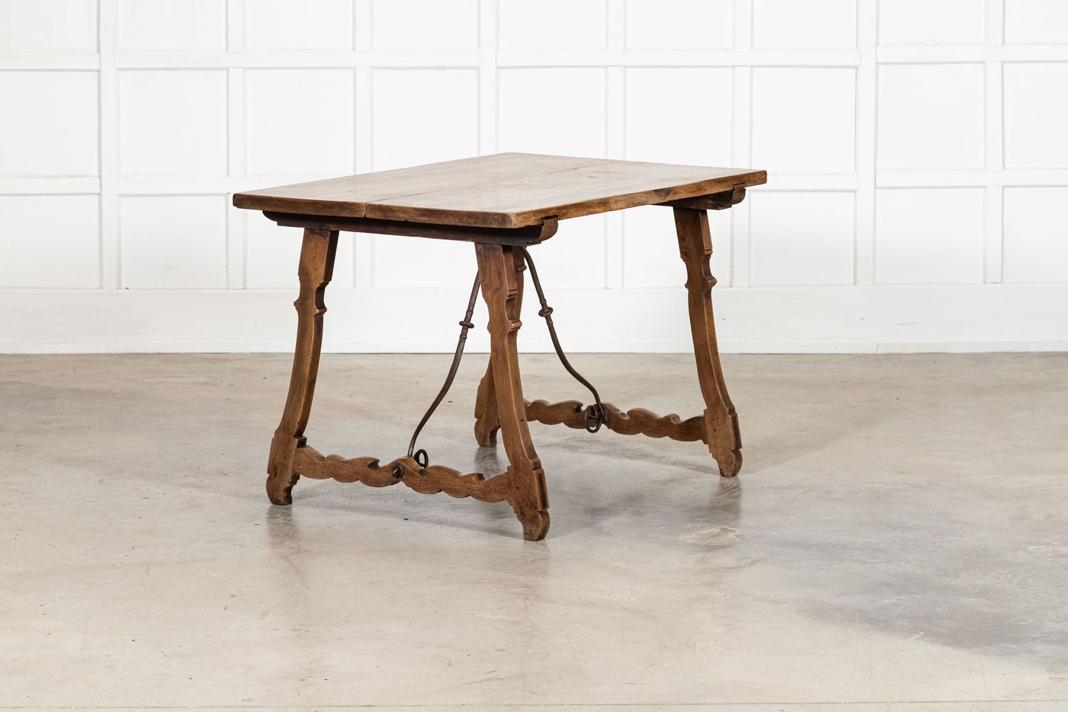 19thC Spanish Walnut & Iron Trestle Table