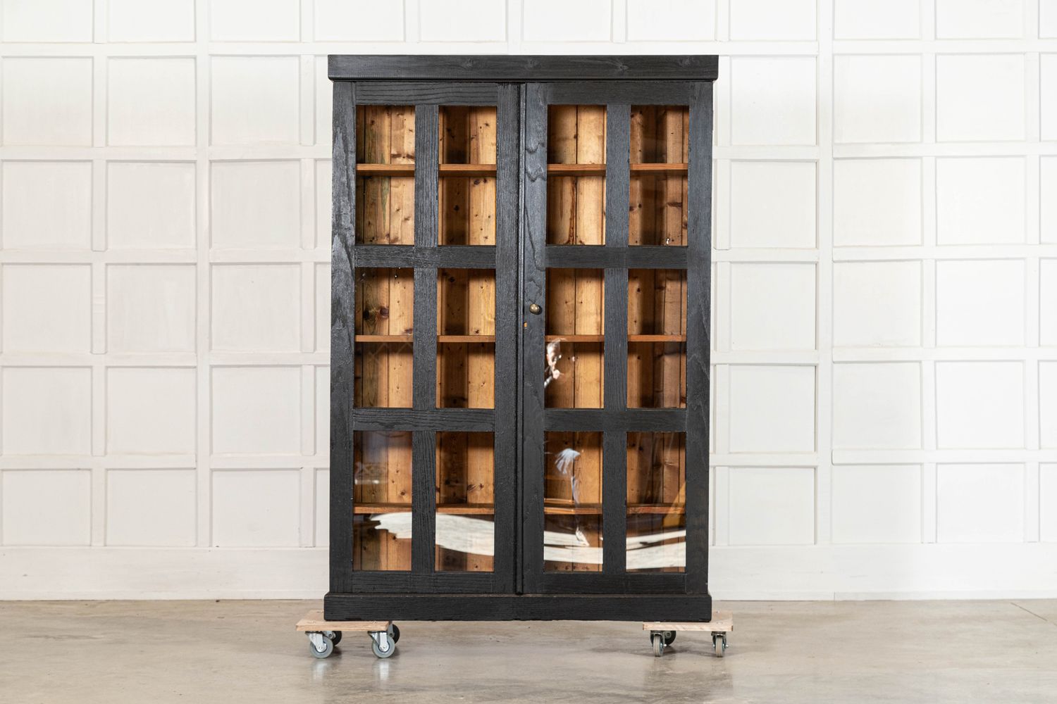 19thC English Ebonised Oak Housekeepers / Hall Cupboard