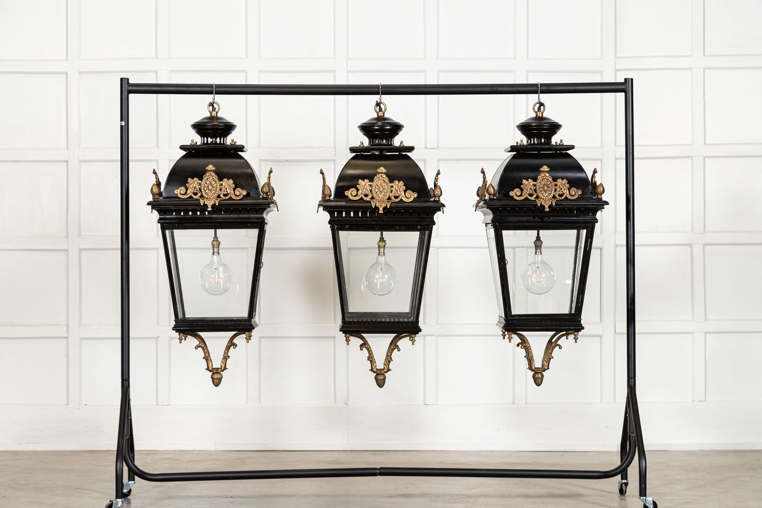 Large French 19thC Style Bronze & Iron Lanterns Large French 19thC Style Bronze & Iron Lanterns
