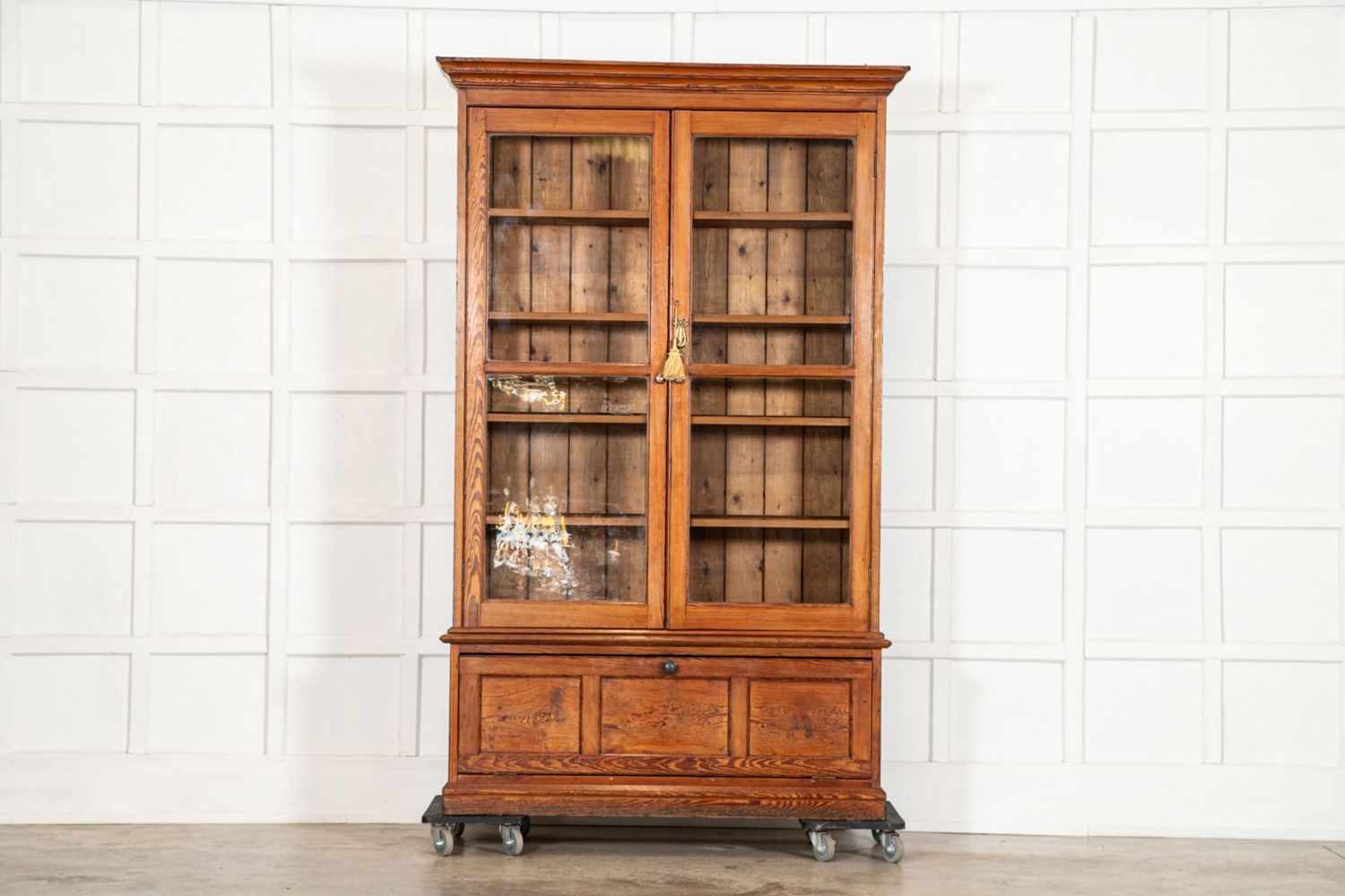 19thC English Glazed Pine Bookcase Dresser 19thC English Glazed Pine Bookcase Dresser