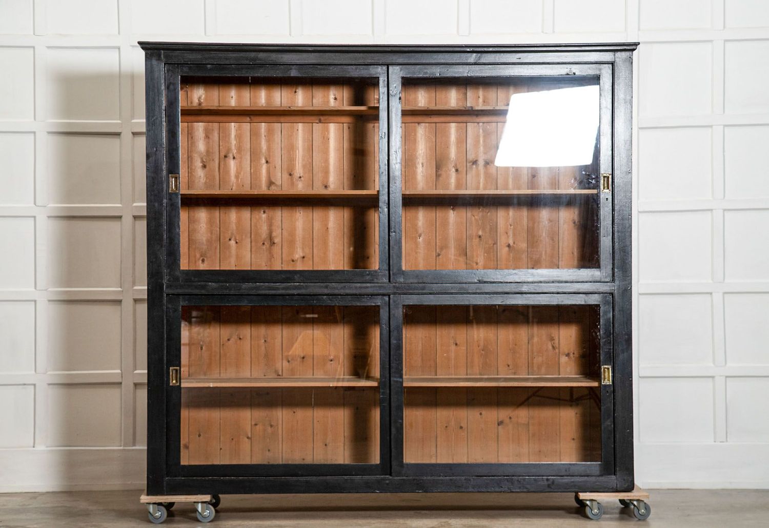Large English 19thC Ebonised Glazed Housekeepers Cabinet