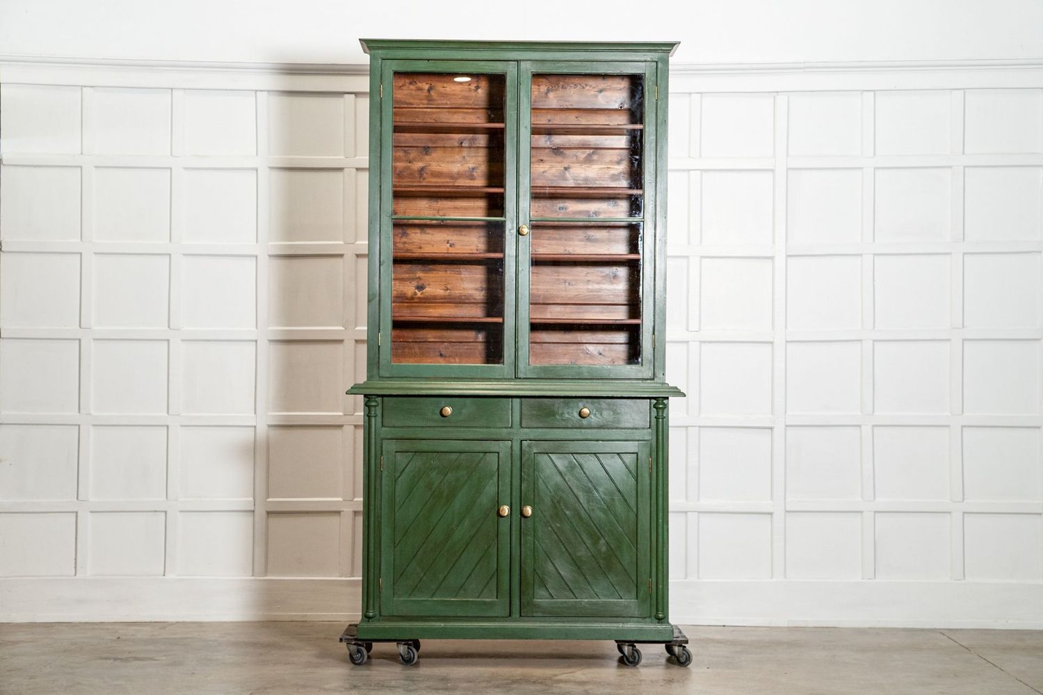 19thC English Painted Pine Glazed Dresser