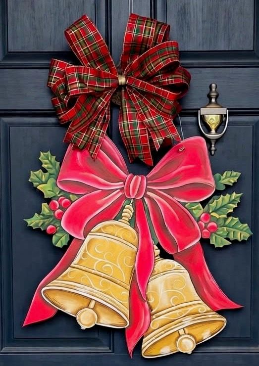 Christmas Bells with Bow Door Hanger