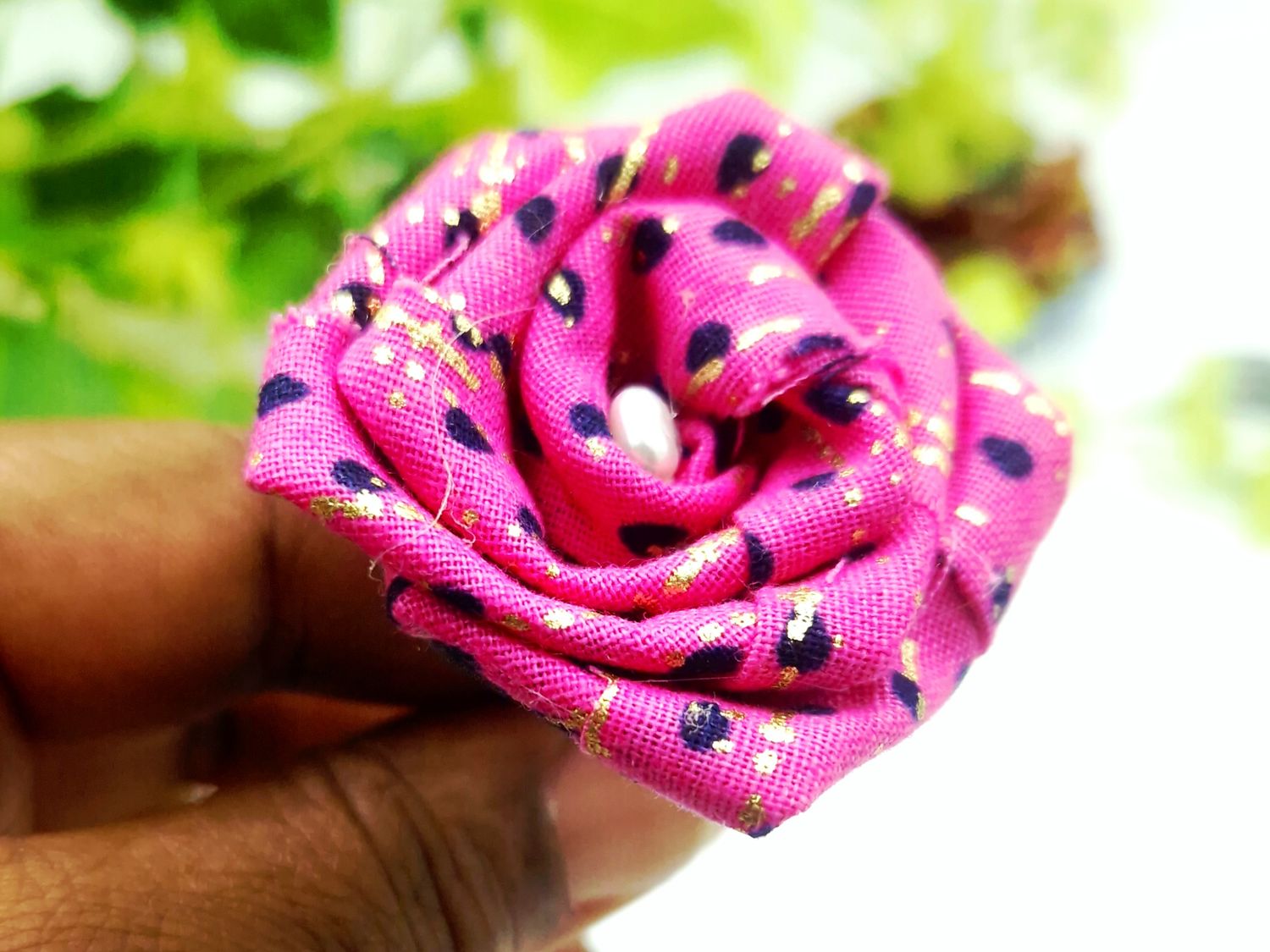 Pink and gold kente rose flower with fresh water pearl centre | flower pin | flower hair bun pins