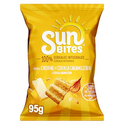 Snack 100% cereales integrales sabor a cheddar y cebolla caramelizada SUNBITES 95 g.