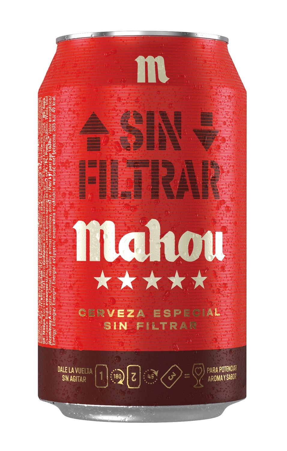 Lata de cerveza especial sin filtrar MAHOU 5 estrellas 33 cl.