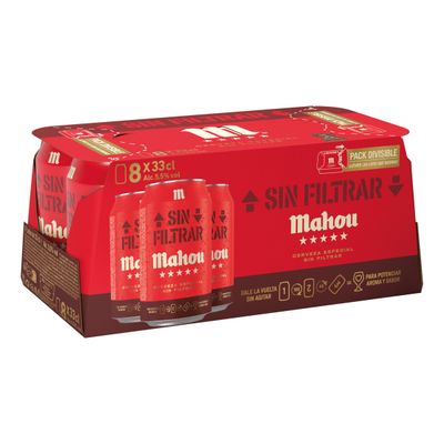 Cerveza especial sin filtrar MAHOU 5 estrellas 8x33 cl.