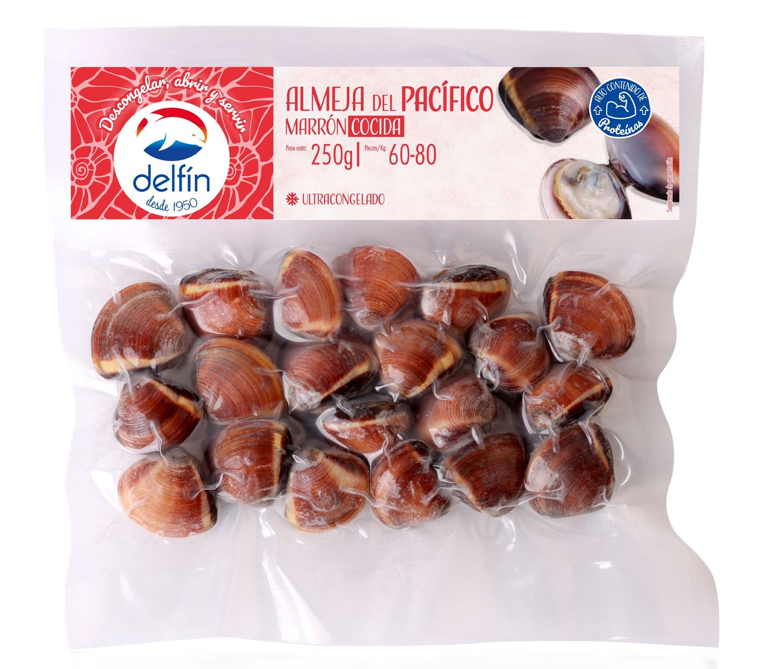 Almeja del pacífico marrón cocida ultracongelada DELFÍN 250 g.