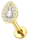 Titan Labret mit Innengewinde, Teardrop in Gold mit weissen Zirkonia, Piercing Stecker 1,2 x 8mm