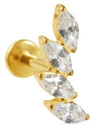 Titan Labret mit Innengewinde, Goldener 4 Zirkonia Bogen, Piercing Stecker 1,2 x 8mm