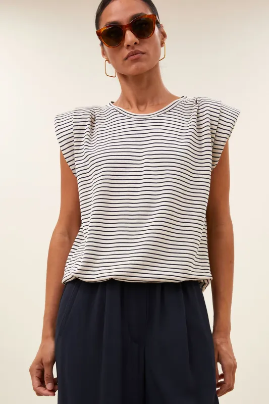 By-Bar | Nilou small stripe top admiral blue - viscose &amp; organic cotton - made in Portugal