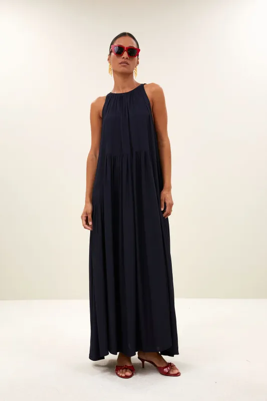 By-Bar | Peggy twill dress captain blue - viscose - made in Portugal