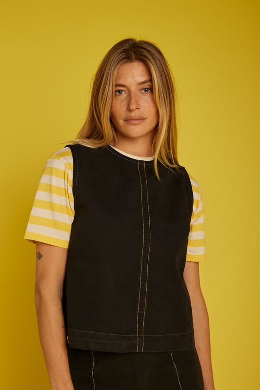 GRAINE | Sleeveless vest cotton twill black - organic cotton GOTS certified - made in Portugal
